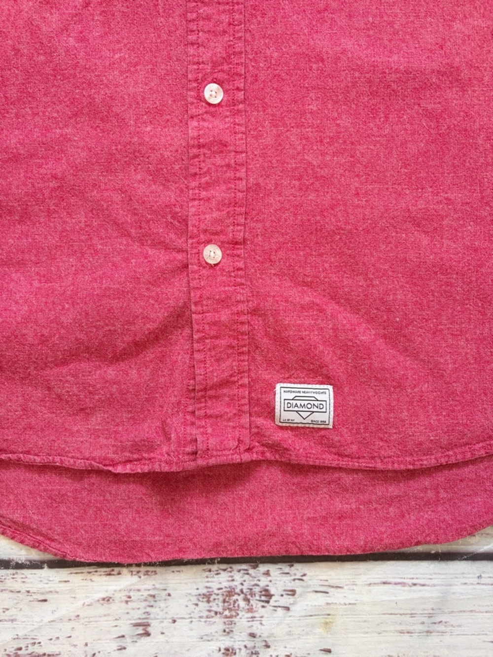 Diamond Short-Sleeve Button-Down Shirt - Red 100% Cotton - Picture 6 of 6